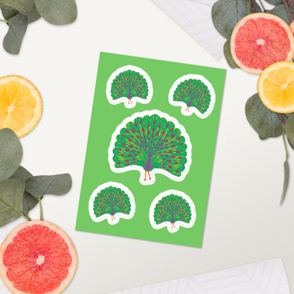 Peacock sticker sheet with 5 stickers